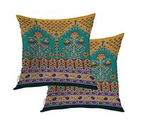 BaoNews Indian Motif Throw Pillow Covers,Traditional Silk Indian Abstract Colorful Cushion Cover Digital Blended Hidden Zipperl Decorative Pillowcases for Hair Skin Square 22X22 IN 2 Pcs