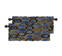 BaoNews Lapis Lazuli Micro Calligraphy Hexagonal Blackout Kitchen Curtains,Traditional Amulet Motifs Short Curtains For Windows Insulated Thermal Bathroom Window Curtain 2 Pack 52X16 Inches