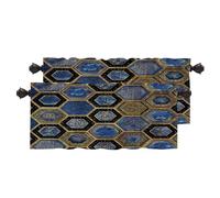 BaoNews Lapis Lazuli Micro Calligraphy Hexagonal Blackout Kitchen Curtains,Traditional Amulet Motifs Short Curtains For Windows Insulated Thermal Bathroom Window Curtain 2 Pack 52X18 Inches