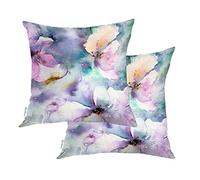 BaoNews Light Purple Watercolor Lilacs Throw Pillow Covers,Painting Floral Cushion Cover Digital Blended Hidden Zipperl Decorative Pillowcases for Hair Skin Square 18X18 IN 2 Pcs