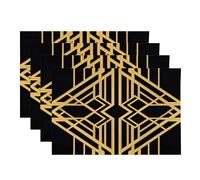 BaoNews Modern Geometric Placemats,Black and Golden Art Deco Geometric Place Mats for Dining/Kitchen Table Waterproof Washable Linen Heat Insulation Dinner Table Mats 12x18 IN 4 PCS
