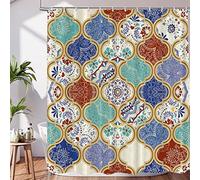 BaoNews Moroccan Trellis Decor Shower Curtain Set,Turquoise Patchwork Islam Arabic Indian Polyester Shower Curtain for Shower Stall Bathroom Waterproof with 12 Hooks 72x72 Inch