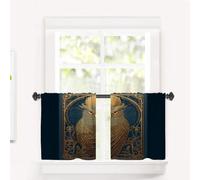 BaoNews Owl Moon Tarot Cafe Curtains,Gold Owl On Indigo Art Nouveau Blackout Tier Curtain Multilayer Polyester Short Kitchen Drapes 2 Pack 26X24 Inches