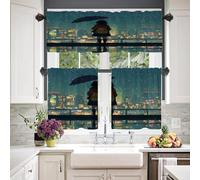 BaoNews Rainy Evening City Lights Blackout Kitchen Curtains,Umbrella Backpack Girl Short Curtains For Windows Insulated Thermal Bathroom Window Curtain 2 Pack 52X16 Inches