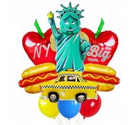 baoonworlld New York City Themed Party Balloons - 7 Macaron Candy Balloons (18 inches) + 1 Inflatable Straw + 1 Ribbon Roll (10m) - Unisex - All Ages - Kids & Adults - Birthday, Christmas, Baby Shower