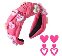 BAOPLAYKIDS Valentine’s Day Headband for Women Love Heart Knotted Headbands Hot Pink Top Knot Headband Valentine’s Day Accessories Gifts