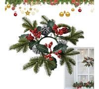 Baoqifong Christmas Candle Rings For Pillars | 11inch Artificial Candle Holder Rustic Ring,Berries, Hazelnuts, Green Leaves, Artificial Floral Table Decor For Centerpieces & Home Accents