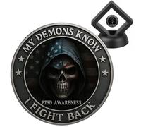 Baoqifong Coin My Demons Know I Fight Back | Courage Support Coin - Veterans Souvenir Portable for Holiday Collecting Charity Event Organizers Educational Institutions Museum Displays