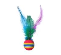 Baoqifong Interactive Cat Ball Toy - Interactive Bouncy Ball With Natural Feathers | Rainbow Elastic Sphere For Puppy Teeth Cleaning