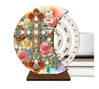 Baoqifong Perpetual Calendar Wood,Manual Rotating Block Calendar Handmade Rhinestone Kit | Tabletop Ornaments for Dormitory Shelf Table Bedroom School Hotel Classroom