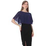 Baoqiya Capelets for Women Shawls and Wraps Soft Chiffon Cape For Wedding Party Evening Dress Bridal Cover Ups, Navy, One Size