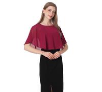 Baoqiya Wedding Capes Bridal Capelet Chiffon Lace Shrug Shawls and Wraps for Evening Dress, Wine, One Size