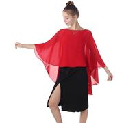 Baoqiya Chiffon Capes Sheer Capelets Long Cape Poncho For Women Plus Size, Red, One size