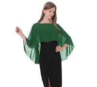 Baoqiya Chiffon Capes Soft Shawls and Wraps Capelets for Bridesmaid Wedding Formal Party Evening Dresses, Dark Green, One Size