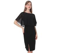 Baoqiya Wedding Capes Bridal Capelet Chiffon Lace Shrug Shawls and Wraps for Evening Dress, Black, One Size