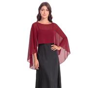 Baoqiya Women's Capelet Shawls and Wraps for Evening Dresses Soft Bridesmaid Shawl Chiffon Cape Wedding Cover Up, Wine Red, One Size