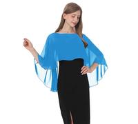 Baoqiya Women's Capelet Shawls and Wraps for Evening Dresses Soft Bridesmaid Shawl Chiffon Cape Wedding Cover Up, Blue, One Size