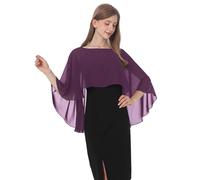 Baoqiya Women's Capelet Shawls and Wraps for Evening Dresses Soft Bridesmaid Shawl Chiffon Cape Wedding Cover Up, Plum Purple, One Size