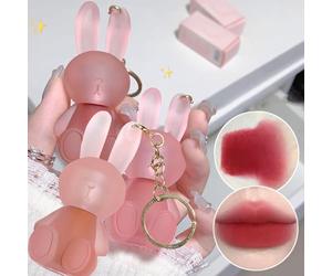Baorder 3 Colors Cute Rabbit Matte Liquid Lipstick set, Velvet Lip Glaze 2 in 1 Key Chain Lip Gloss Lip Stain,Waterproof Long Lasting Non-Stick Cup Lip Clay Cute Lip Makeup for Girls