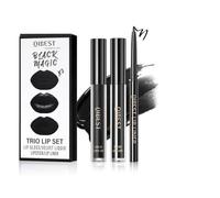 Baorder 3Pcs Black Matte Lip Liner and Liquid Lipstick Stain Set,Long Lasting Matte Lipgloss+Glossy Lip Gloss+Lip Liner Pencil,3 In 1 Lip Makeup Kit Halloween Goth Makeup