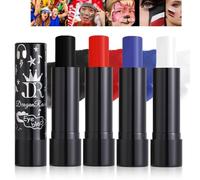 Baorder 4PCS Blue Red White and Black Lipstick,Face Body Paint Stick Kit, Eye Black Stick for Halloween,Safe Facepaint Lip Smacking White Foundation Lipstick Makeup