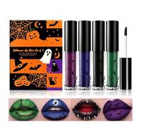 Baorder 4PCS Halloween Matte Liquid Lipstick Set,Green Blue Black Lip Gloss | High Pigmented Matte Black Blue Green Purple,Long Lasting,Waterproof Smudge-proof Lip Stain Kit for Women Cosplay Goth Makeup