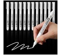 BAORELST 12pcs White Permanent Marker Pen,Waterproof Quick Dry Paint Pens for Fabric, Stones, Rock Painting, Ceramic, Glass, Wood, Metal, Canvas(1.5mm)