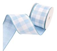 BAORJCT 2.5 Inch Wired Edge Burlap Ribbon, Blue Gingham Plaid Checked Ribbons, Easter Ribbons Summer Spring Wired Ribbon,for Gift Wrapping, Wreath, Crafts Home Decoration, Easter Decor (10yds)