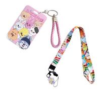 Baosai Kpop Stray Kids Merch SKZOO Set Including 1 ID Photo Card Holder Case with Detachable Keychain -1 Lanyard with Pendant Decoration for SKZ Fans Gifts, Pink