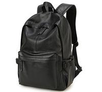 Baosha BP-08 Unisex PU Leather Computer Laptop Bag 15.6 inch College School Backpack Shoulder Bags Travel Hiking Rucksack Casual Daypack Black, Black, 12.9 x 18.1 x 6.2 inch, Rucksack Backpacks