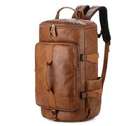 BAOSHA HB-26 3-Ways Leather Men Holdall Weekend Travel Duffel Tote Bag Backpack Shoulder Bags Convertible Travel Hiking Rucksack Overnight Weekender Bag Handbag