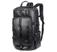 BAOSHA HB-26 3-Ways Leather Men Holdall Weekend Travel Duffel Tote Bag Backpack Shoulder Bags Convertible Travel Hiking Rucksack Overnight Weekender Bag Handbag (Black)