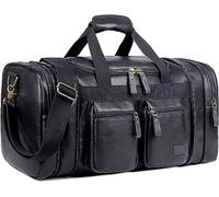 BAOSHA PU Leather Travel Duffel Weekender Bag Carry on Overnight Bag Sports Duffel Bag for Men and Women HB-21 (Black)