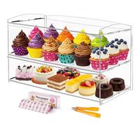 BAOSHISHAN Acrylic Pastry Display Cabinet Clear Cake Display Case 2-Tier Food Display Counter for Display Pastry Cup Cake Donut with Cake Serving Tong 20“Lx9.5“Wx10.2“H
