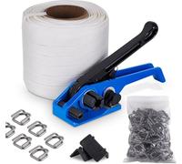 BAOSHISHAN Banding Strapping Kit with Textile Woven for Pallet Packaging,2-in-1 Tensioner,100m Textile Strapping,100pcs Phosphating Packaging buckles,20 Packaging Corner