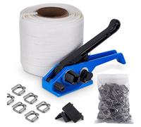 BAOSHISHAN Banding Strapping Kit with Textile Woven for Pallet Packaging (2-in-1 Tensioner + 100m Textile Strapping + 100pcs Phosphating Packaging buckles + 20 Packaging Corner)
