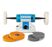 BAOSHISHAN Bench Buffer Jewelry Polisher, with 3 Types Polishing Wheels, Variable Speed Benchtop Polishing Buffing Machine for Jewelry, Wood, Metal, Dental, Lathe, Jade (With Wheels 110V)