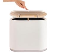 Baosia 12 Liter White Rectangular Plastic Trash Can Wastebasket with Press Type Lid,3.2Gallon Slim Trash Bin,Narrow Trash Can Waste Bins for Bedroom, Bathroom, Office,Kitchen，Powder Room