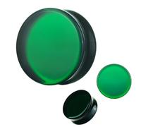 BAOSUOX Double Flare Glass Ear Gauges - Green to Black Color Shift Plugs, Body Jewelry for Stretched Lobes, Sizes 6mm-25mm (Sold as 1 Pair)