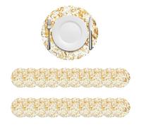 Baoswi 20 Pcs Disposable Gold Placemats, Round Placemats, 33cm(13in) Diameter Gold Foil Mesh Pressed Fall Table Mates, Gold Doilies for Dining Table Wedding Birthday Party Holiday Home Decoration