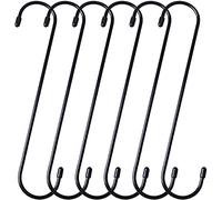Baoswi 6 Pack Extra Long S Shaped Hooks - 25cm X-Large Heavy Duty Black Hooks for Hanging Plants, Closet, Flowers, Baskets, Patio & Indoor/Outdoor Use