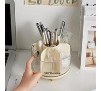 Baoswi Desk Pencil Pen Holder, Detachable Design 7 Slots 360 Degree Rotating Pen Organiser For Desk Desktop Storage Stationery Supplies Pencil Cup Desk Accessories for Office School Home (Beige)