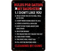 BAOTEG Retro Metal Tin Sign Rules for Dating My Daughter Funny Sarcastic Dad Father Art Wall Decorations Rules for Home, Living Room, Bedroom, Office, Hotel, Cafe Pub Retro Sign 12x8 Inches, CQQ-G1
