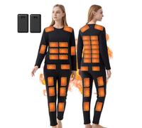 BaoTom Men Thermal Underwear Set: 42 Zones USB Heated Women Fleece Underwear Suit with Power Bank Winter Warm Tops and Pants for Outdoor Sport Jogging Skiing Cycling (Women-Black, L)