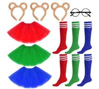 baotongle 10 Pieces Chipmunks Costumes Set Include Chipmunk Ears Headband Tutu Dress Black Round Frame Glasses and Knee-High Socks for Teens Adults Halloween Party Animal Costume Accessories