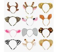 baotongle 12pcs Animal Headbands Animals Headbands Ears Elephant Lion Giraffe Tiger Zebra Leopard Cow Pig Ears Cosplay Hair Hoop for Birthday Halloween Costume Party