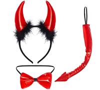 Baotongle 3-Piece Devil Costume Set - Horns Headband With Bow Tie and Tail for Adults - Carnival Halloween Cosplay Masquerade Party