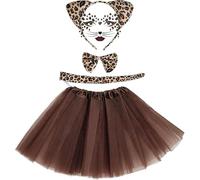 baotongle Leopard Costume Set Animal Leopard Headband Bow Tie Tutu Skirt Leopard Face Art Sticker Leopard Ears Headband for Costume Party Decoration Accessories, One Size, Brown