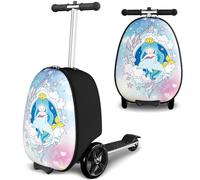 Baotree 2-in-1 Ride-On Scooter Suitcase, Scooter Luggage for Kids Ages 5-12, Foldable & Lightweight Carry with LED Light-Up Wheels, Light Blue, L, Luggage with Wheels