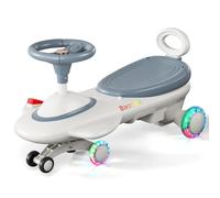 Baotree Kids Electric Ride On Car 12V - Electric Wiggle Car with Rechargeable Battery, LED Lights & Music,Anti-Rollover for Boys Girls Ages 3-8, Indoor/Outdoor Toy Vehicle up to 150 lbs (Grey)